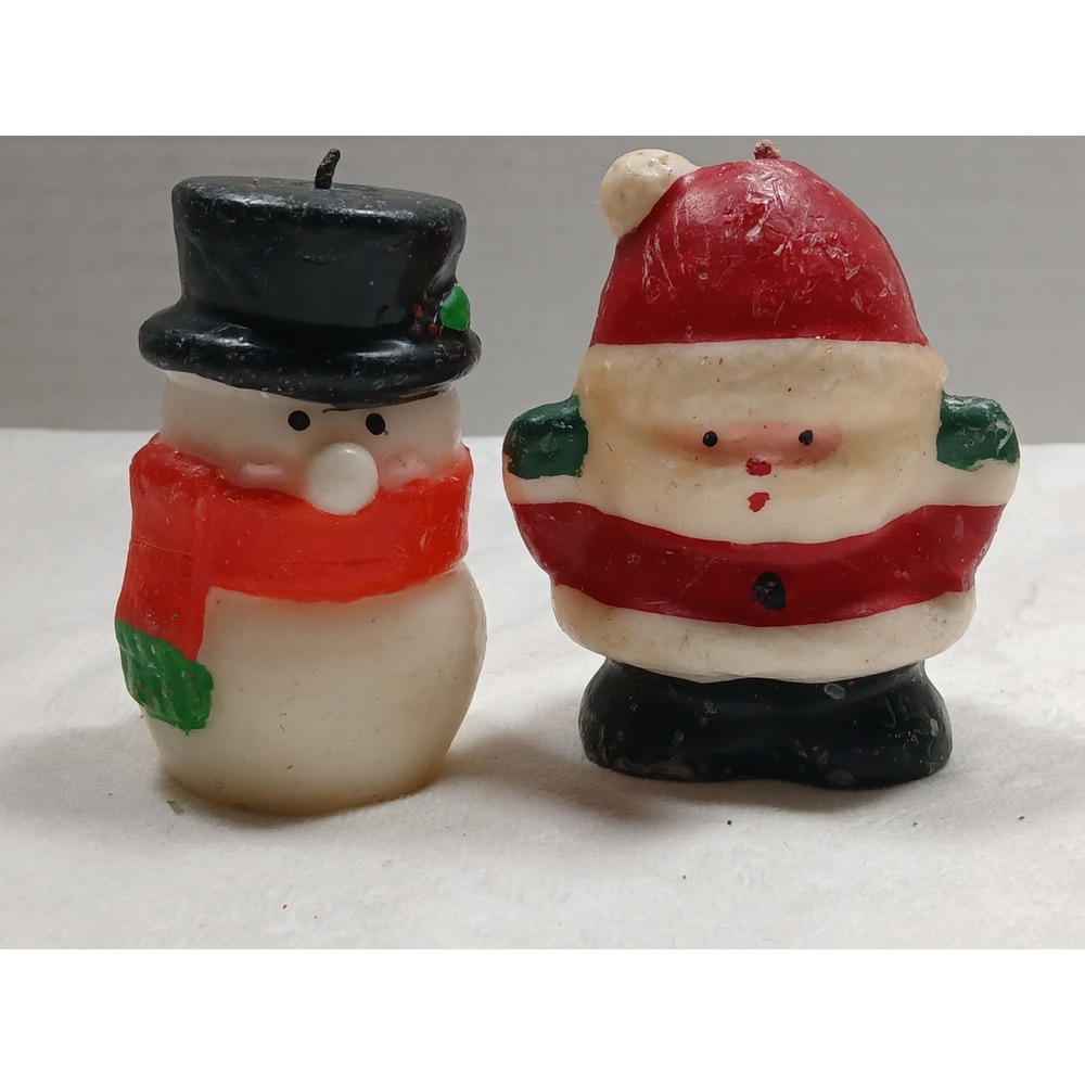 Two Vintage Hallmark Christmas Holiday Candles Snowman Santa Claus